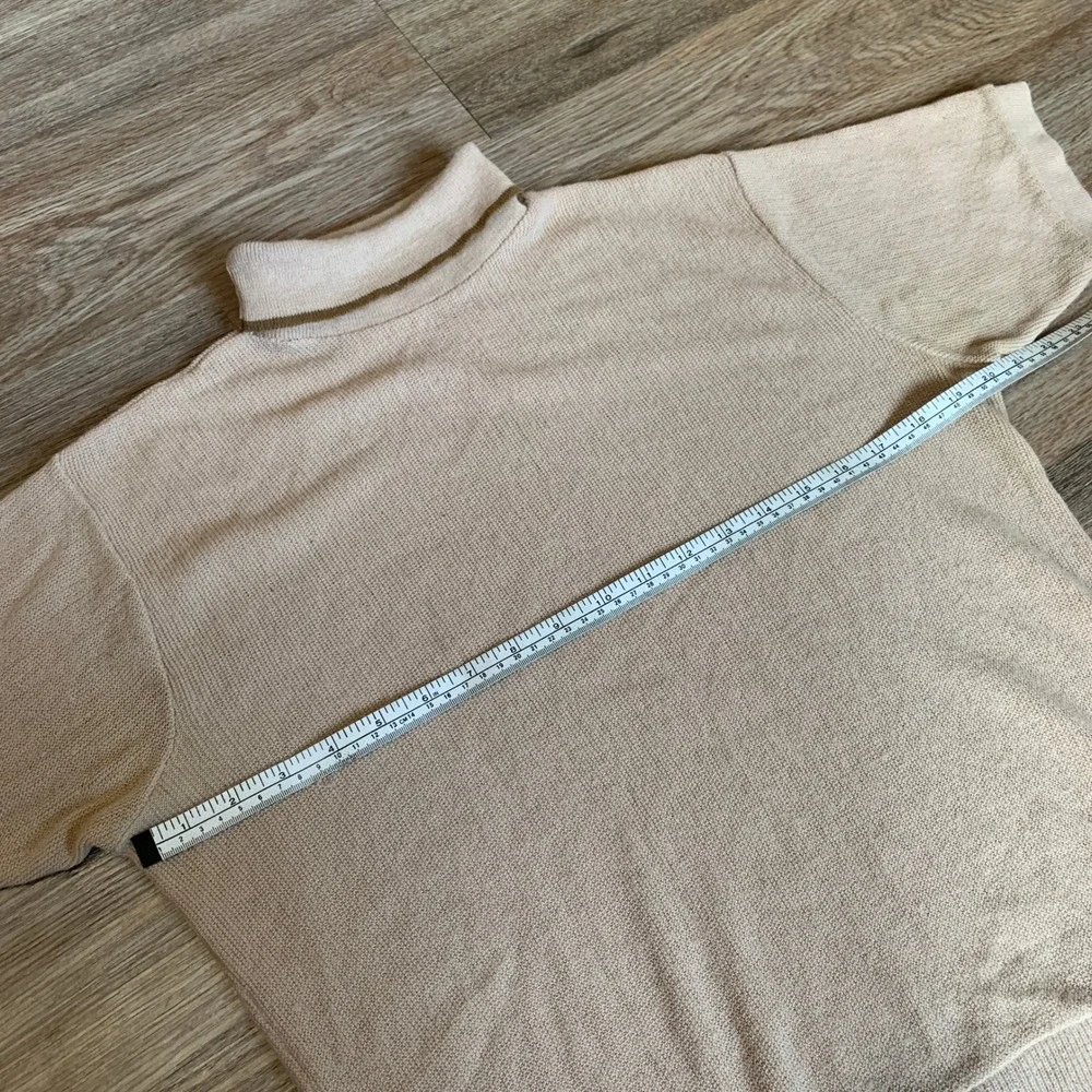 Vintage 1960s Buffums California Short Sleeve Knit Turtleneck Sweater Beige - 11